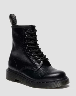 1460 Croc Emboss Leder Stiefel in Schwarz
