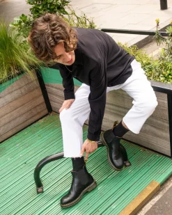 2976 Glattleder Chelsea Boots mit gelben Nahten in Schwarz
