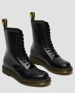 1490 Glattleder Hohe Schnürstiefel in Schwarz