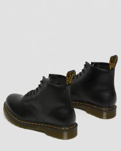 101 Glattleder Stiefeletten mit gelben Nähten in Schwarz