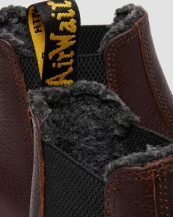2976 Grizzly Leder Chelsea Boots mit Kunstfellfutter in Dunkelbraun