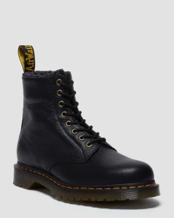1460 Grizzly Leder Schnürstiefel mit Kunstfellfutter in Schwarz