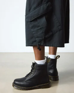 1460 Grizzly Leder Schnürstiefel mit Kunstfellfutter in Schwarz