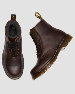 1460 Grizzly Leder Stiefel mit Fleecefutter in Dunkelbraun
