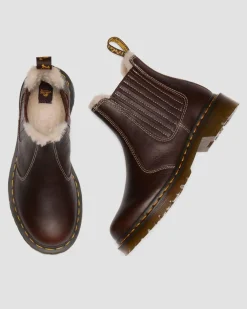 2976 Leonore II Faux Grizzly Leder Chelsea Boots mit Kunstfellfutter in Dunkelbraun