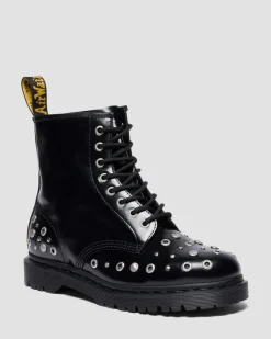 1460 NIETEN BUTTERO LEDER STIEFEL in Schwarz