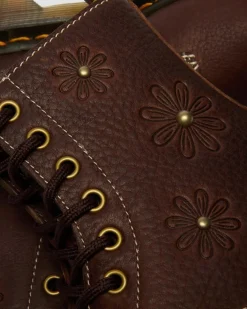 1460 Pascal Flower Grizzly Leder Stiefel in Dunkelbraun