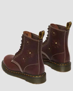 1460 Pascal Flower Grizzly Leder Stiefel in Dunkelbraun