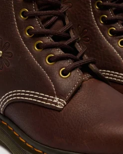 1460 Pascal Flower Grizzly Leder Stiefel in Dunkelbraun