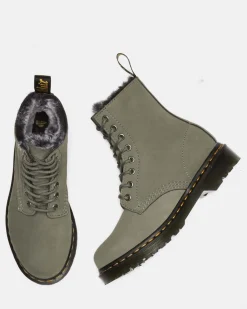 1460 Serena Faux Fur Gefütterte Nubuck Schnürstiefel in Nickel Grey