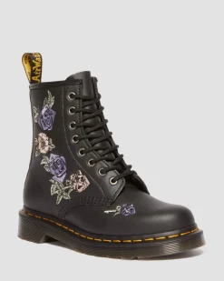 1460 Vonda Floral Reclaimed Leder Stiefel in Schwarz & Weiß