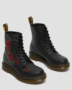 1460 Vonda Floral Rose Leder Schnürstiefel in Schwarz