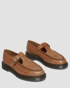 Adrian T-Bar Woven Leder Mary Jane Schuhe in British Tan