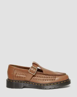 Adrian T-Bar Woven Leder Mary Jane Schuhe in British Tan