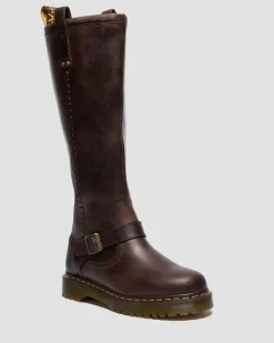 ANISTONE KNIEHOHE CRAZY HORSE BIKER BOOTS in Dunkelbraun