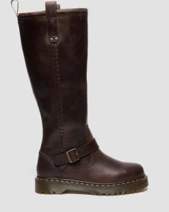 ANISTONE KNIEHOHE CRAZY HORSE BIKER BOOTS in Dunkelbraun