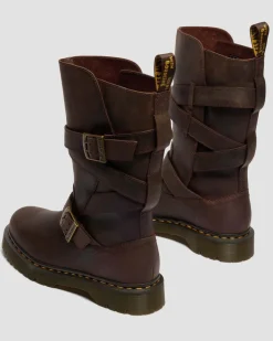 Anistone Two Strap Crazy Horse Leder Biker Boots in Dunkelbraun