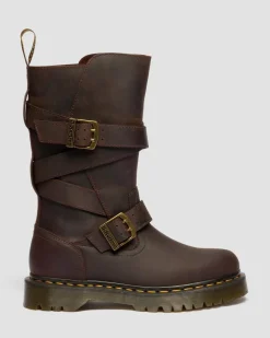 Anistone Two Strap Crazy Horse Leder Biker Boots in Dunkelbraun