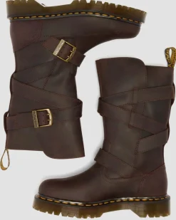 Anistone Two Strap Crazy Horse Leder Biker Boots in Dunkelbraun