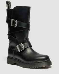 Anistone Two Strap Leder Biker Boots in Schwarz