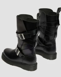 Anistone Two Strap Leder Biker Boots in Schwarz