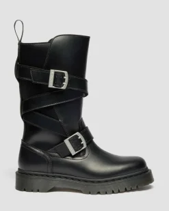 Anistone Two Strap Leder Biker Boots in Schwarz