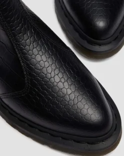 Bianca II Tapered Croc Emboss Leder Lo Stiefel in Schwarz