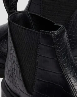 Bianca II Tapered Croc Emboss Leder Lo Stiefel in Schwarz