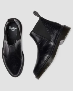 Bianca II Tapered Croc Emboss Leder Lo Stiefel in Schwarz