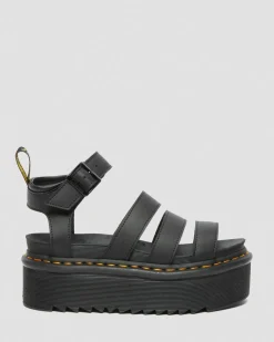 Blaire Quad Hydro Leder Plateau Gladiator Sandalen in Schwarz