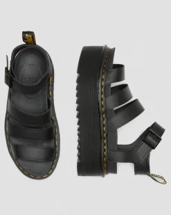 Blaire Quad Hydro Leder Plateau Gladiator Sandalen in Schwarz