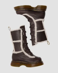 Buzz Grizzly Leder Schnürstiefel mit Kunstfellfutter in Dunkelbraun