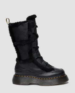 Buzz Milled Nappa Leder Schnürstiefel mit Kunstfellfutter in Schwarz