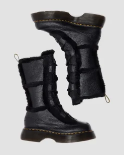 Buzz Milled Nappa Leder Schnürstiefel mit Kunstfellfutter in Schwarz
