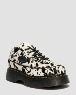 Buzz 5-Ösen Dalmatiner Hair On Leder Schuhe in Creme & Schwarz