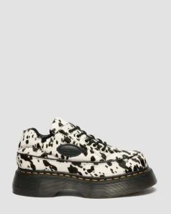 Buzz 5-Ösen Dalmatiner Hair On Leder Schuhe in Creme & Schwarz