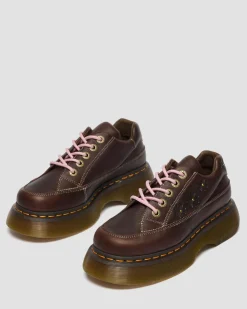 Buzz 5-Ösen Flower Grizzly Leder Schuhe in Dunkelbraun