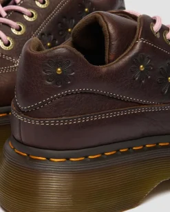 Buzz 5-Ösen Flower Grizzly Leder Schuhe in Dunkelbraun