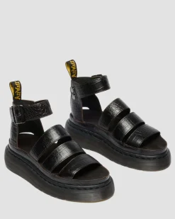 Clarissa Croc Embossed Leder Quad Riemensandalen in Dunkelbraun