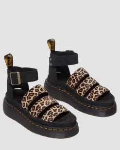 Clarissa Ii Quad Leopard Leder Plateausandalen in Hellbraun