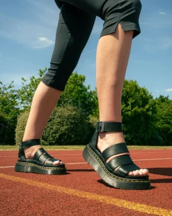 Clarissa II Quad Milled Nappa Leder Plateau Sandalen in Schwarz