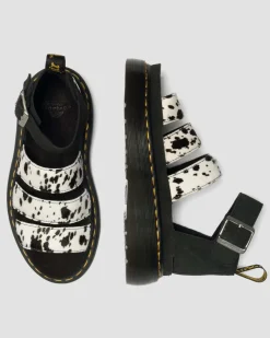 Clarissa Strap Hair On Leder Quad Sandalen in Creme & Schwarz