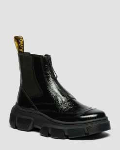 DMXL Distressed Lackleder Chelsea Boots in Schwarz