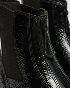 DMXL Distressed Lackleder Chelsea Boots in Schwarz