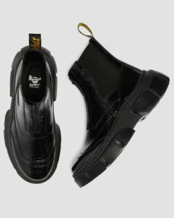 DMXL Distressed Lackleder Chelsea Boots in Schwarz