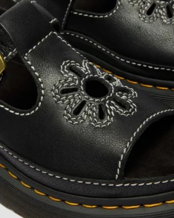 Dunnet Flower Full Grain Leder Sandalen in Schwarz