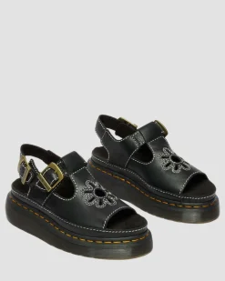 Dunnet Flower Full Grain Leder Sandalen in Schwarz