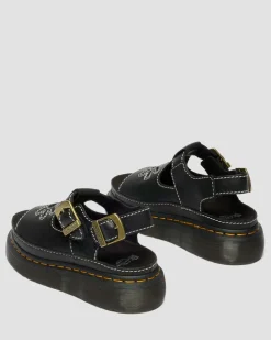Dunnet Flower Full Grain Leder Sandalen in Schwarz
