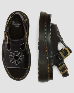 Dunnet Flower Full Grain Leder Sandalen in Schwarz