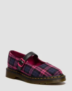 ELPHIE MARY JANE TARTAN SCHUHE in Schwarz & Pink Multi